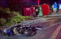 Colisão de carro e motos na BR-420 entre Jaguaquara e Itaquara deixa três mortos